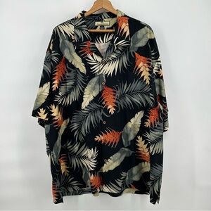 Tommy Bahama 100% Silk Hawaiian Shirt Mens 2XL Black Tropical Camp Palm Leaves